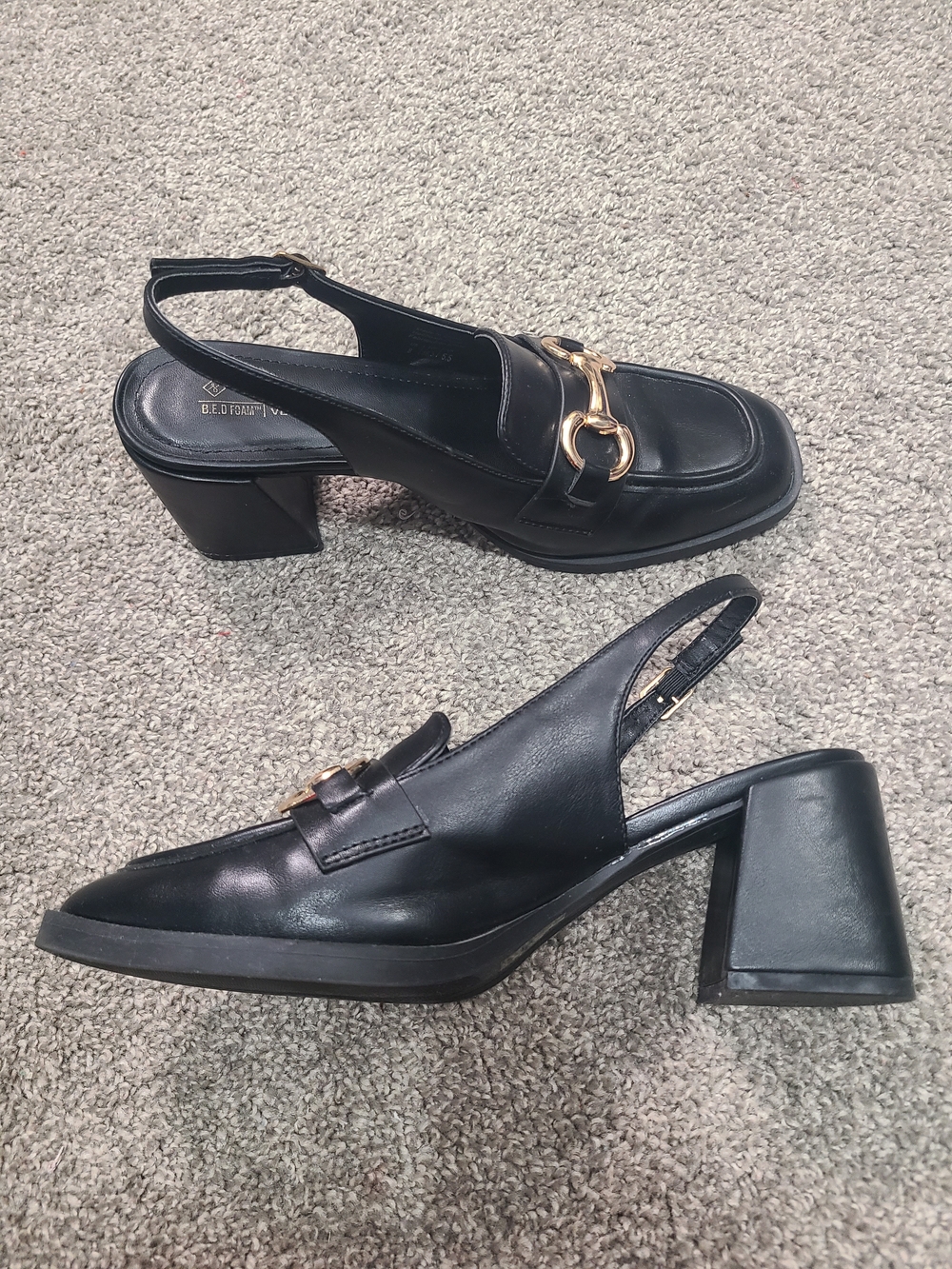 Call It Spring Black Heels with Gold Accent